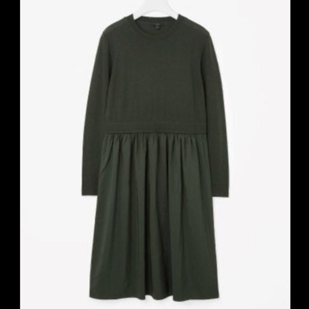 COS Forest Green Rib and Ruched Dress - Picture 2 of 8